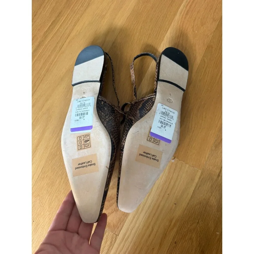 PAIGE Whitley Leather Slingback Flats – Brown – Size 9 – New Without Box